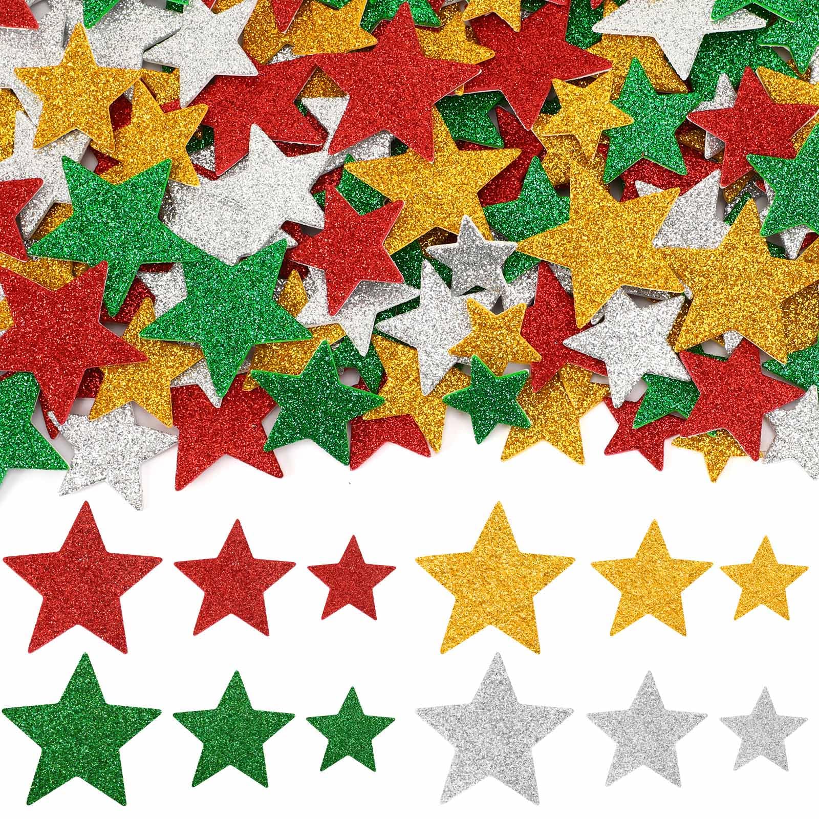 JULBEAR 200Pcs Christmas Glitter Red Green Gold Silver Star Shapes Foam Stickers for Kids Holiday Xmas Party Favors Toddler DIY Crafts Supplies Home Decorations — image 1