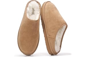 Project Cloud Mens Slippers 100% Genuine Leather and Genuine Shearling Lining – House Slippers for Men with Memory Foam Insole – Lightweight & Non Slip Mens House Shoes (Chill)