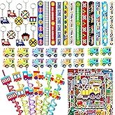CHSLtmxq Train Party Favors 122PCS Slap Bracelets DIY Stickers Drinking Straw Keychains Pull-back Vehicle for People Car Theme Birthday Party Car Theme Birthday Party