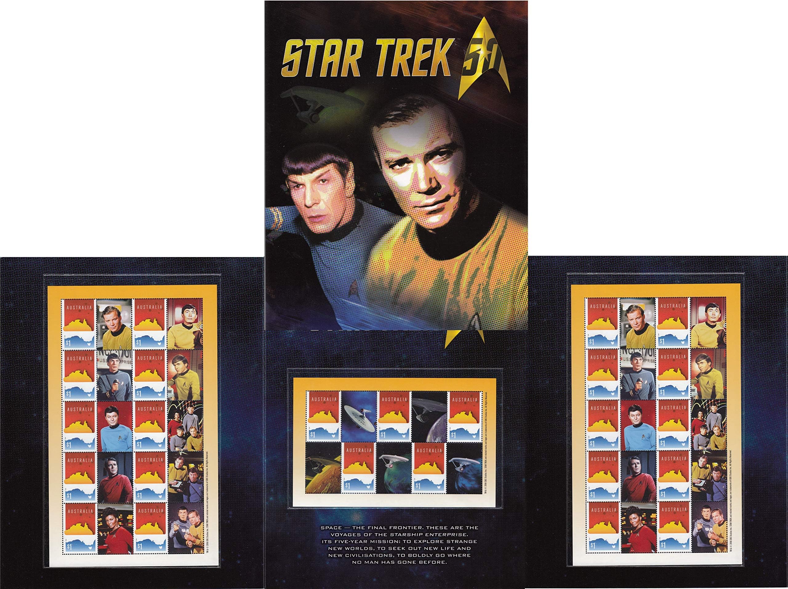 Star Trek 50th Anniversary Stamp Pack - 25 special occasion stamps - Captain Kirk, Spock, Scotty, Doctor Leonard “Bones…