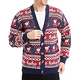 Men's Christmas Rudolph Reindeer Holiday Festive Knitted Sweater Cardigan Cute Ugly Pullover Jumper