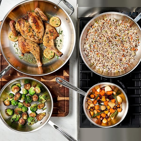 ALL-CLAD D3® STAINLESS STEEL 12 INCH FRYING PAN WITH LID- MADE IN THE USA- THE ORIGINAL BONDED PROFESSIONAL COOKWARE- OVEN SAFE & INDUCTION COMPATIBLE