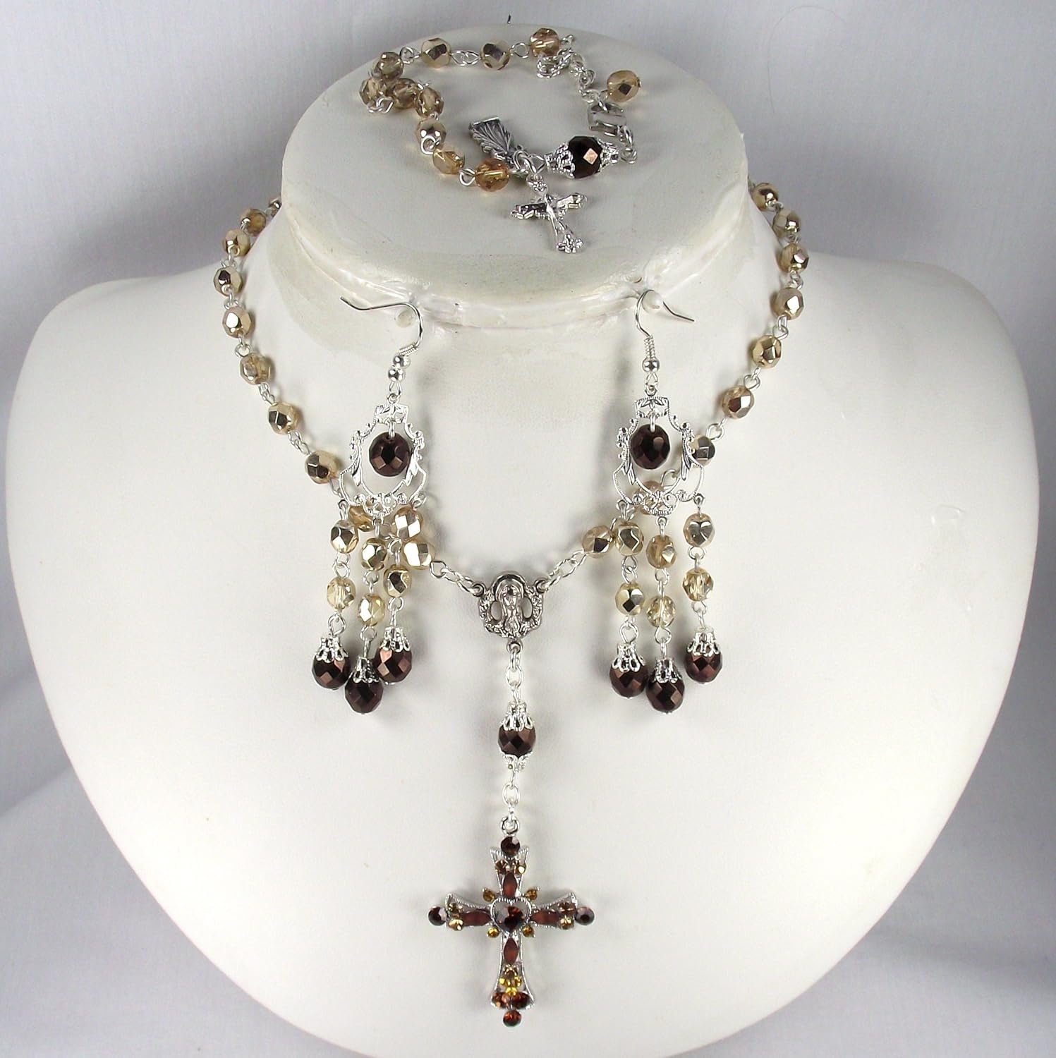 Catholic Wedding Jewelry Metallic Gold 6mm crystal rosary