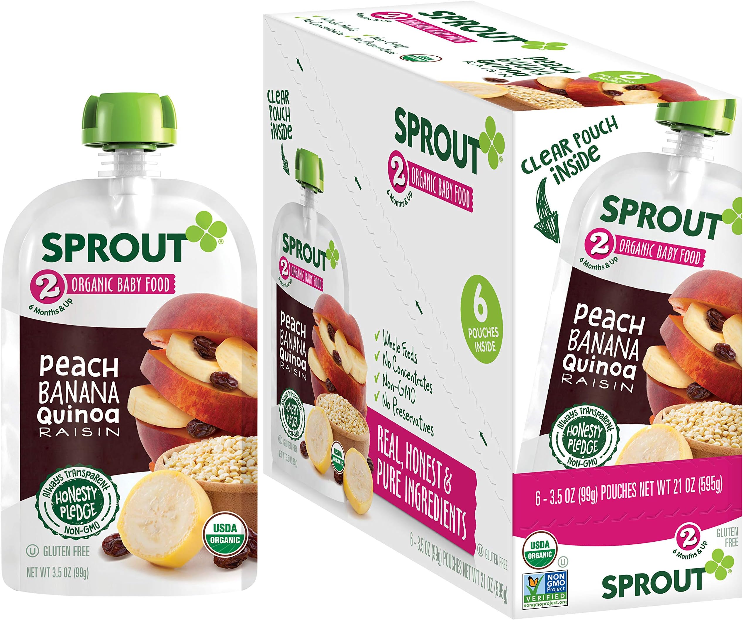 Sprout Organic Stage 2 Baby Food Pouches, Peach Banana Quinoa Raisin, 3.5 Ounce (Pack of 12)