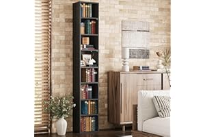 IRONCK Tall Narrow Bookshelf 8 Tiers, Compact Corner Bookcase, Easy to Match for Living Room, Office, Study, Bedroom, Vintage Black