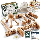 HELDSON® Wooden Therapy Massage Tools [6 Pieces] - Wood Rollers for Body Sculpting - Lymphatic Drainage Massager - Cellulite Tool - Maderoterapia Kit - Back Rolling Stick - Wellness Gifts Women, Men