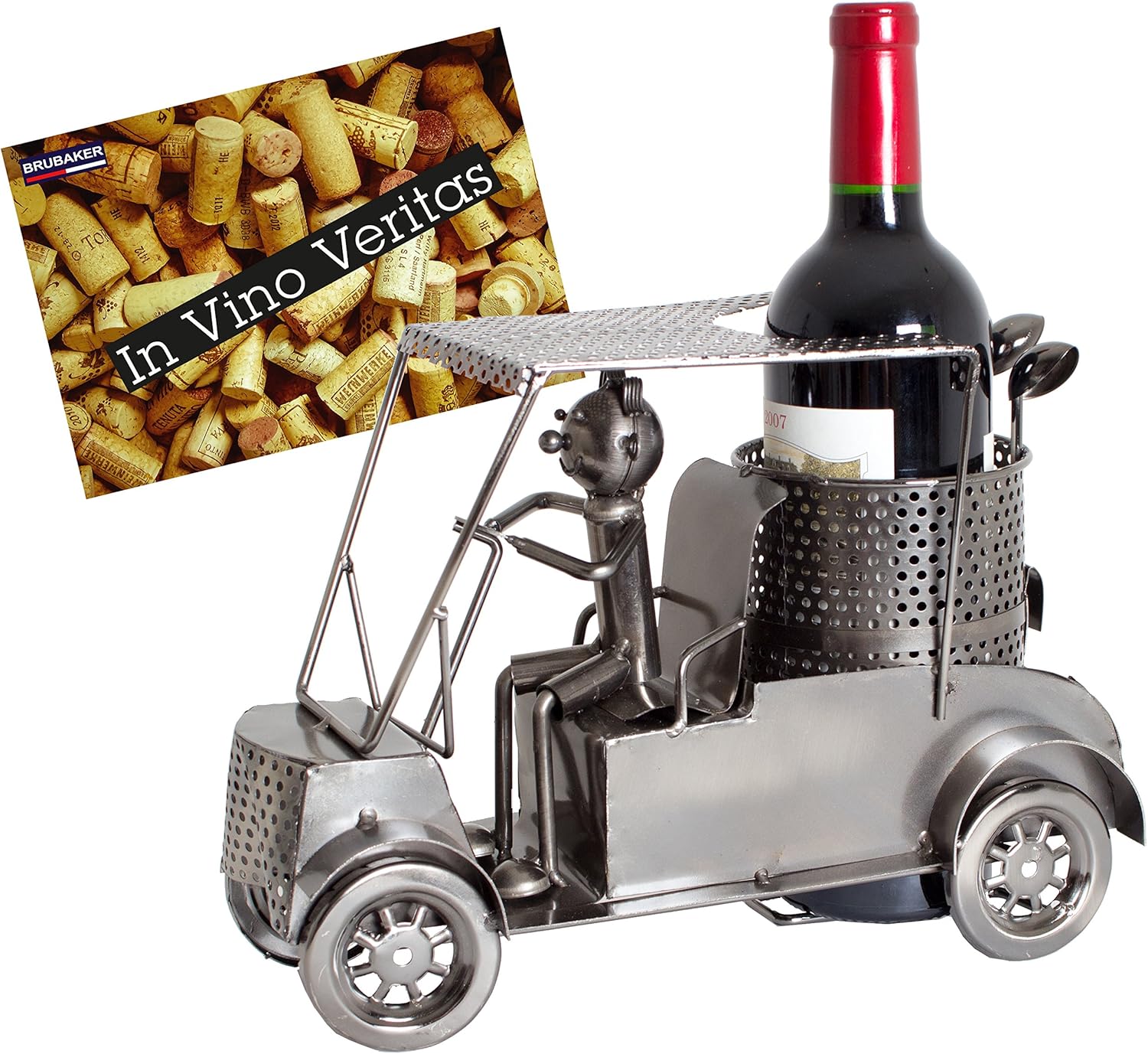 BRUBAKER Wine Bottle Holder Golfer in Golf Cart Metal Sculpture Gift