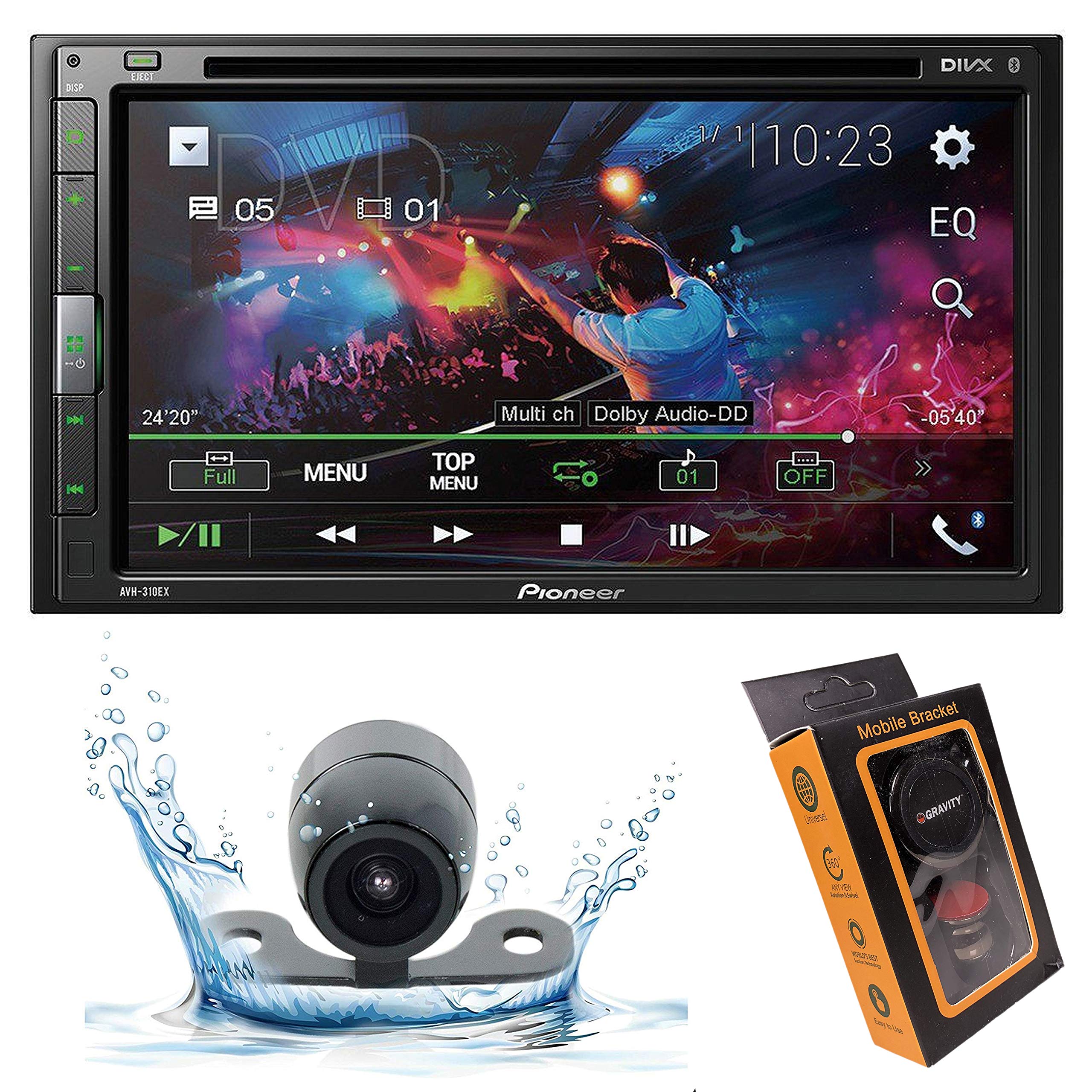 Pioneer AVH-310EX Double-DIN 6.8-inch in-Dash Car DVD Receiver with Built-in Bluetooth with HD Backup Camera and Gravity Mobile Phone Holder