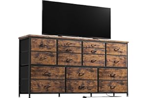 ENHOMEE Dresser TV Stand with Power Outlets 60" TV Stand for Bedroom with 16 Drawers Long Dresser for Bedroom Entertainment Center with Storage Media TV Console Table, 51.1''W*11.8''D*34.8''H