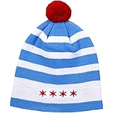 Chicago Flag Embroidered Beanie Cap Winter Hat (Pom Pon)