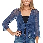 SHU-SHI Sheer Shrug for Women Mesh Knit Cover Up Lightweight Dressy Cardigan for Summer Tie Top Wrap