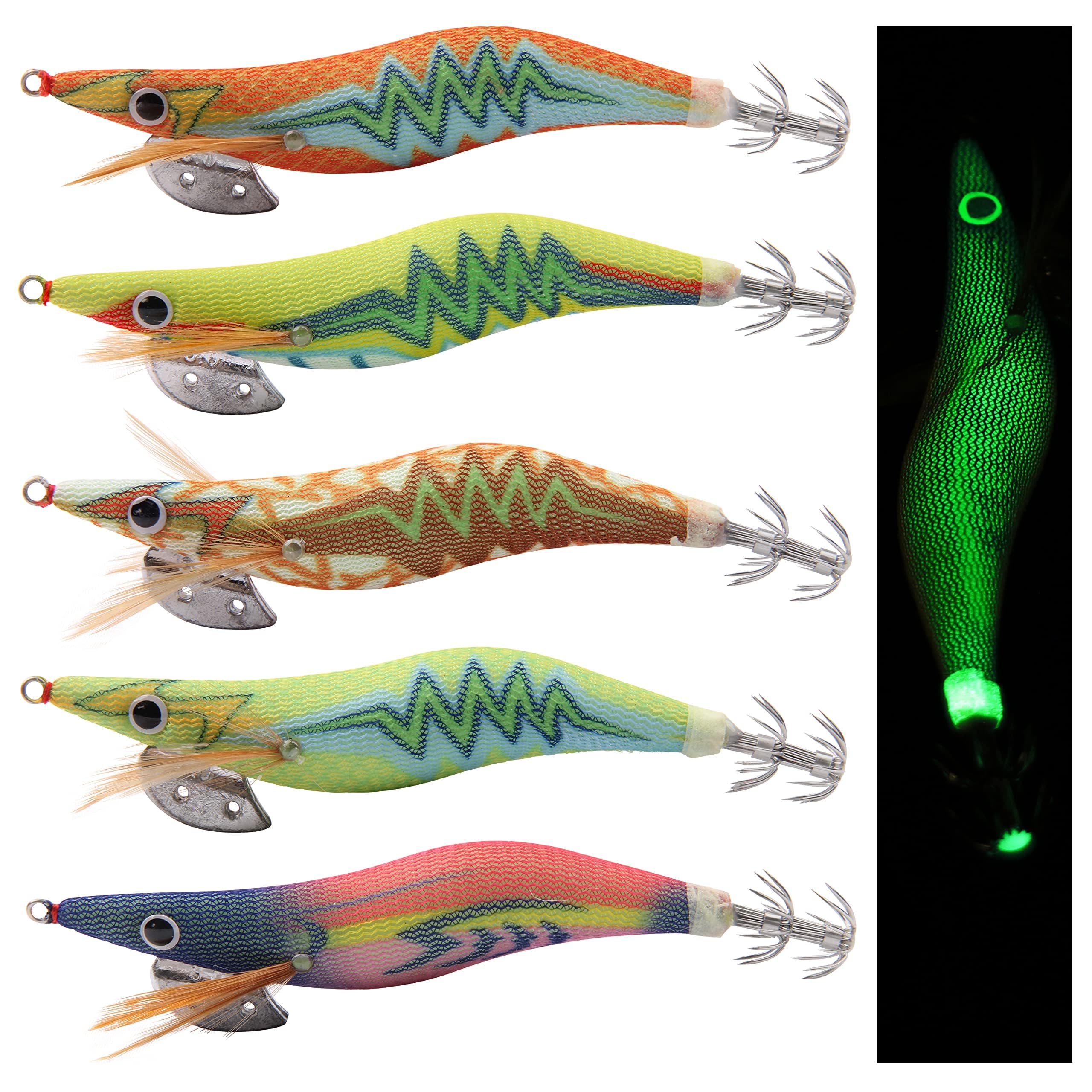 Luminous Fishing Lures Squid Jig Hooks - Hard Fish Baits Shrimp Lure Fake Prawn Glow Bait Octopus Cuttlefish Sea Fishing Lures