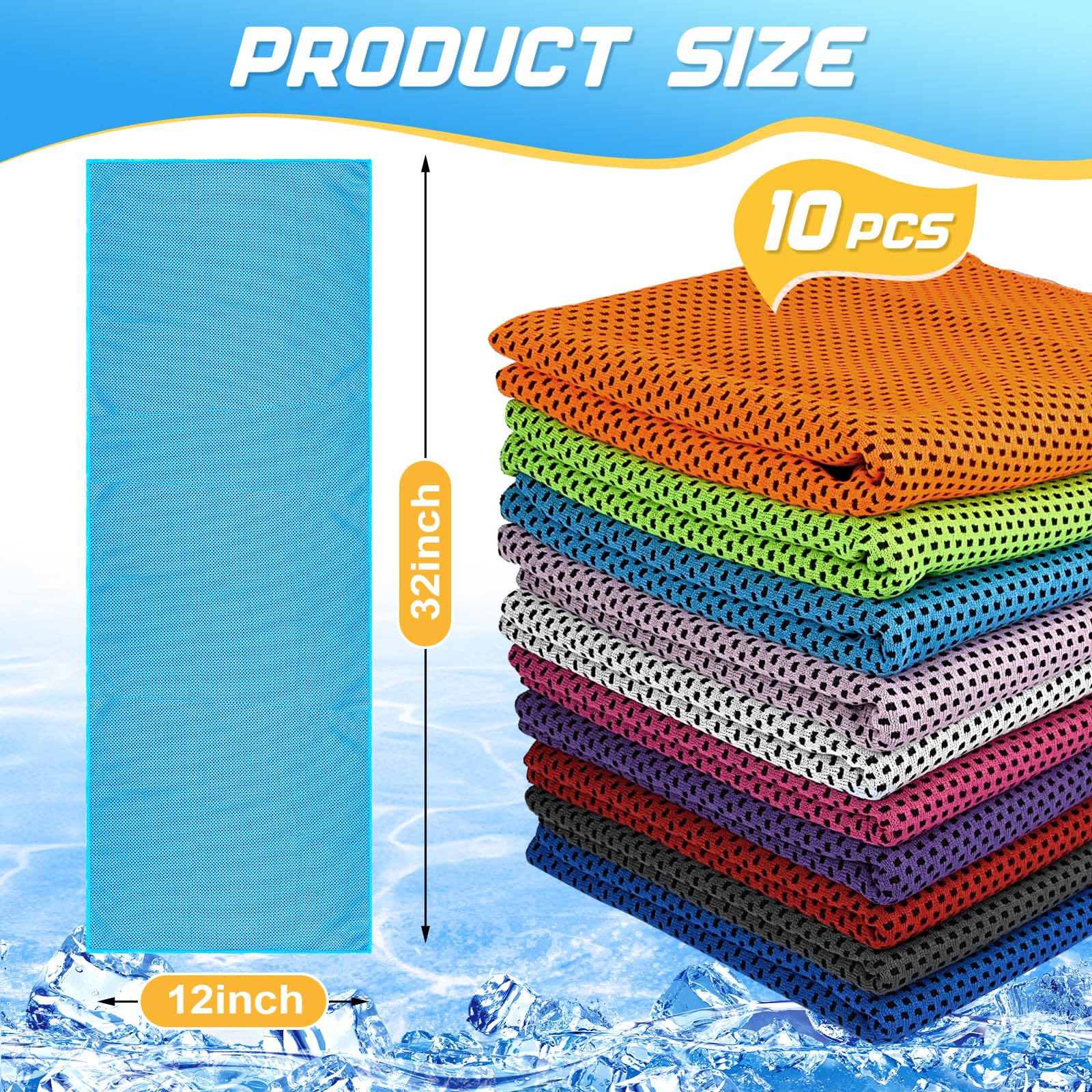 MENOLY 10 Pack Cooling Towels, Cooling Towels for Neck and Face, Sweat Microfiber Towel Soft Breathable Towel for Gym, Yoga, Camping, Running, Fitness, Workout & More Activities
