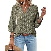VALOLIA Women's 3/4 Sleeve Blouses Button Down Shirt Business V Neck Casual Clothing Blouses Dressy Casual Chiffon Tops