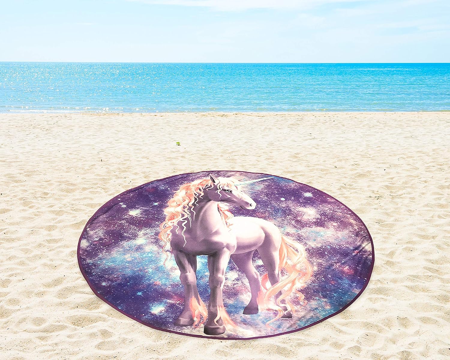 Mainstay Unicorn Round Beach Towel Pool Lake Swim Sun Bathing Summer 58 inche Tan Galaxy