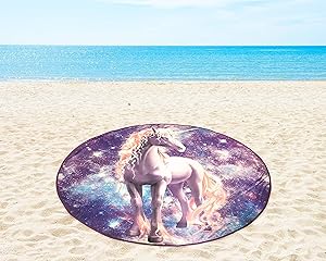 Mainstay Unicorn Round Beach Towel Pool Lake Swim Sun Bathing Summer 58 inche Tan Galaxy