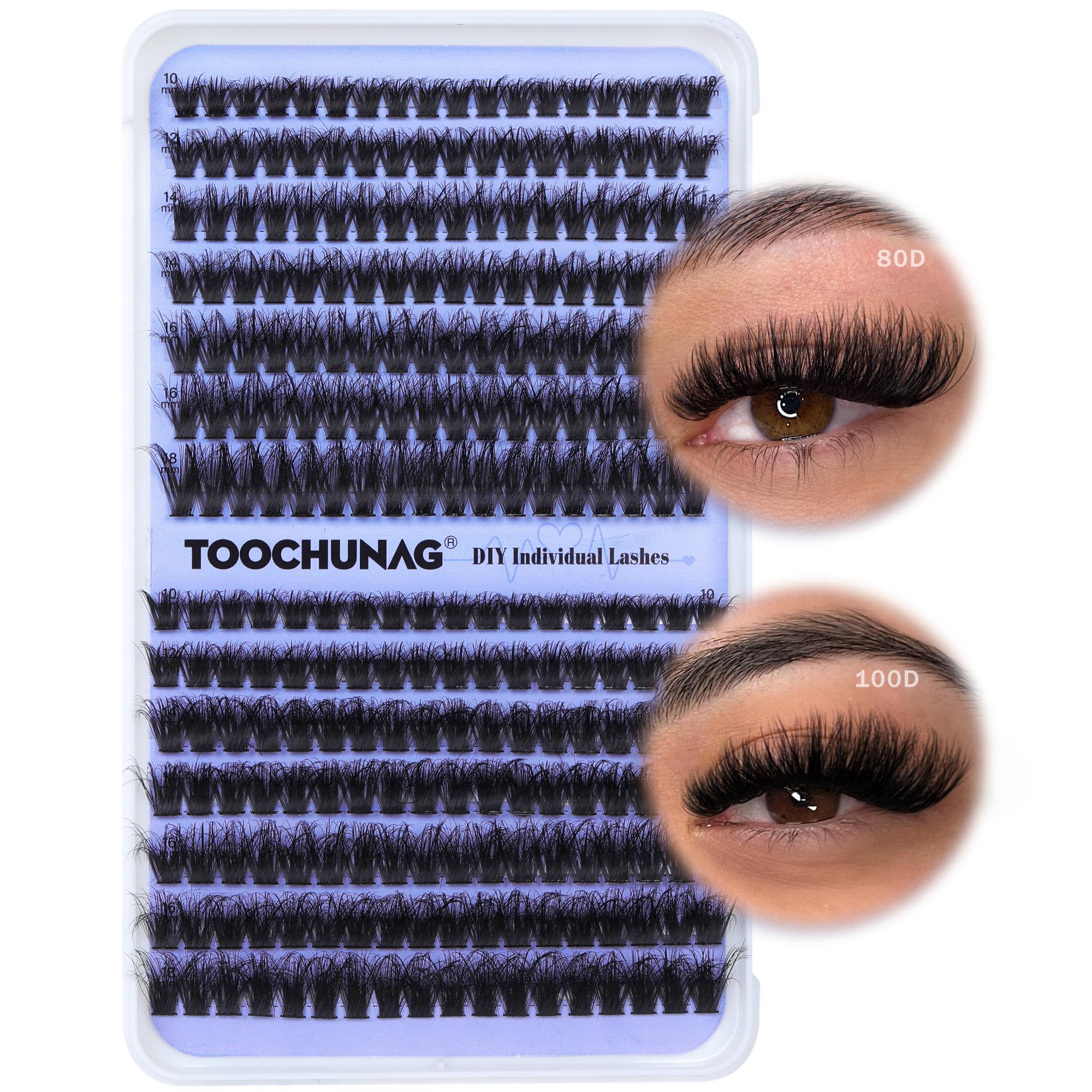 Fluffy Cluster Lashes 80D+100D Thick Individual Eyelashes Extensions 10-18mm DIY Lash Extension D Curl Wispy Lashes Individual Cluster 252pcs Eyelash Clusters by TOOCHUNAG — image 1