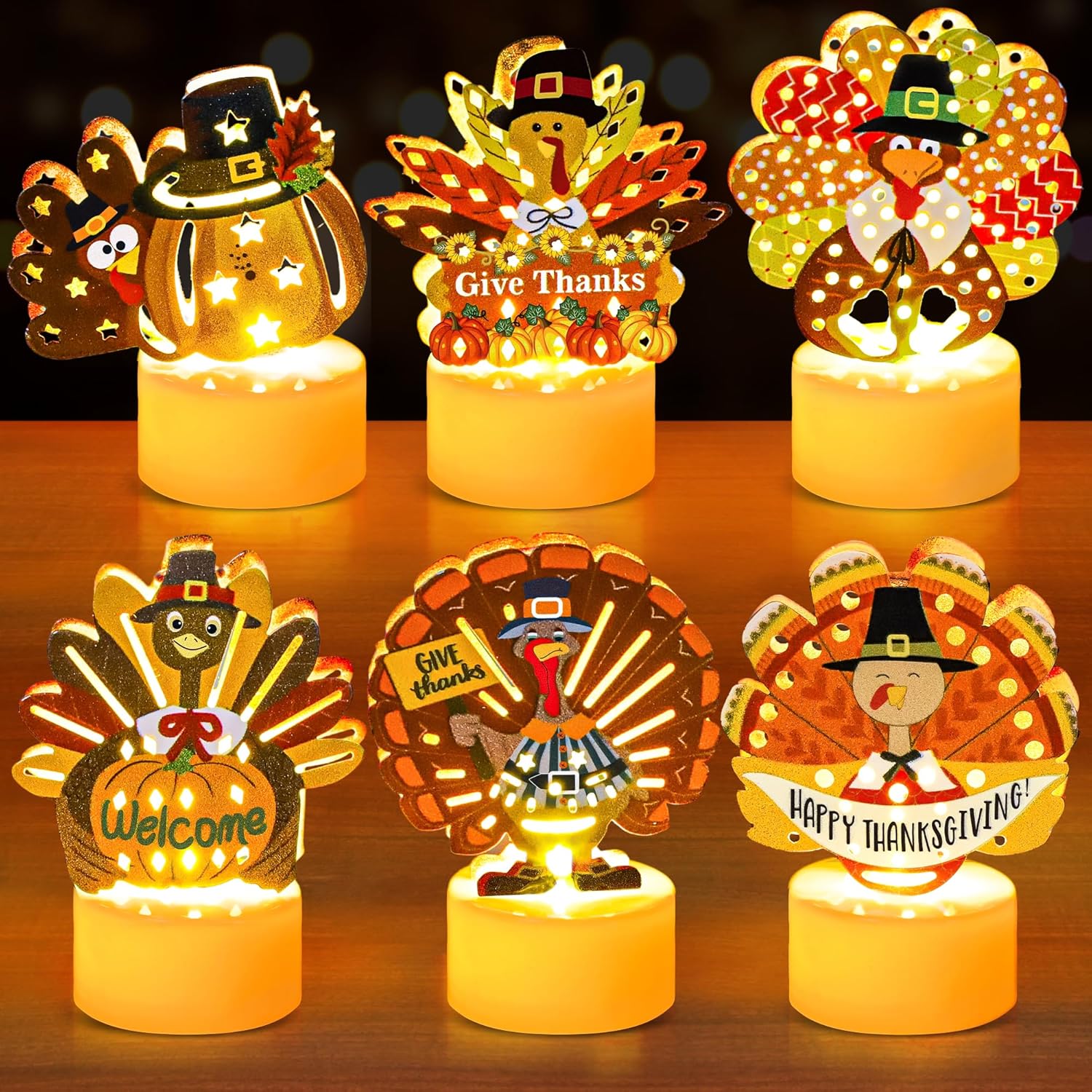 Lighting - Thanksgiving Table Decorations 6 Pack Flameless Turkey Tea Lights Candles Battery Operated, Thanksgiving Decorations Lights LED Candles for Home Party Gifts, Thanksgiving Centerpieces for Tables Decor