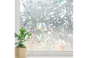 Haton Window Privacy Film, Stained Glass Window Film, Static Cling Rainbow Window Sticker, 3D Decorative Glass Covering, Sun Blocking Window Clings for Home, Non-Adhesive, 17.5 x 78.7 inch