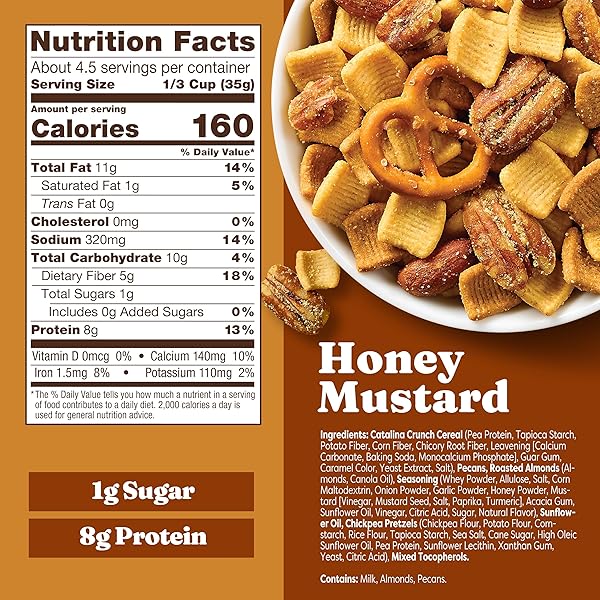 CATALINA CRUNCH PROTEIN SNACK MIX – 8G PROTEIN, 1G SUGAR PER SERVING – GOOD SOURCE OF FIBER, KETO, GLUTEN FREE – HONEY MUSTARD, 5.25 OUNCE BAG (PACK OF 1)