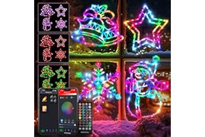 LPHIANX 4 Pack Smart Christmas Window Lights, Christmas Window Silhouette Lights Decorations, Christmas Decorations Indoor,Custom & Preset Modes,APP Control Snowflakes, Snowman,Bells,Star for Door Glass