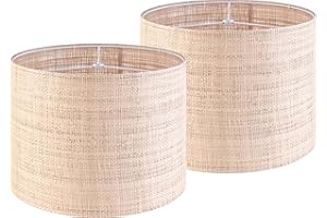 GO&SO Set of 2 Medium Drum Lampshade Woven Lampshades 13" Top x 13" Bottom x 10" High(Spider),Farmhouse Lampshades for Table Lamp & Bedside Lamp, Replacement Lamp Shade Hand Crafted,Assembly Required