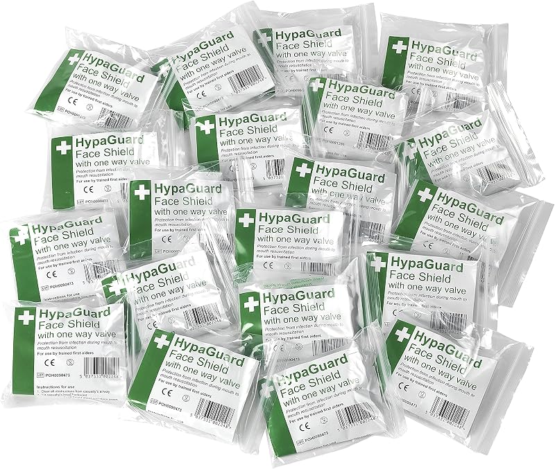 Safety First Aid Group HypaGuard Face Shield Pack of 20 One-Way Valve Masks