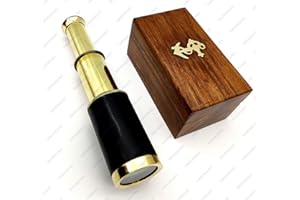 5MOONSUN5 Nautical Brass Spyglass Telescope with Box, Brass (Black Leather)