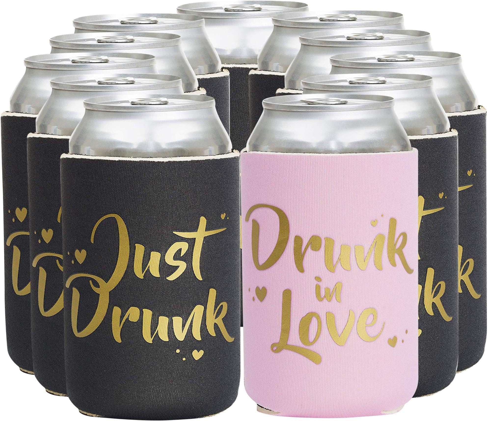 ASUSA Drunk in Love & Just Drunk Bachlorette Party Drink Coolers - 11 pcs Set Bridal Showers & Bachlorette Parties Can Sleeve, Party Favor Beverage Insulators, Bridesmaid Gifts