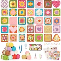 Katech Crochet Kit For Beginners With 50 Granny Square Patterns - Complete Starter Kit With Video Tutorials & Upgraded Yarn