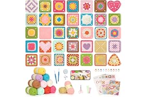 Katech Crochet Kit for Beginners-Crochet Kit for Adults Kids w/Step-by-Step Video Tutorials, Learn to Crochet 50 Pattern Granny Square Kit Crochets Starter Kits w/Upgraded Yarn-Zero Based Friendly