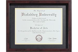 VIOLABBEY 11x14 Diploma Frame Brown - 8.5 x 11 Certificate & Degree Frame with mat or 11x14 without mat. HD Real Glass. Document Frame for Wall or Tabletop Display (Black Gold Double Mat)