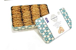 Al Nejmah Sweets Since 1970 Premium Luxury Assorted Barazek Gift Basket Tin Box | Natural Sesame Shortbread Cookies With Pistachio Nuts | Traditional Dessert | No Preservatives, No Additives | Net Weight 10.58oz