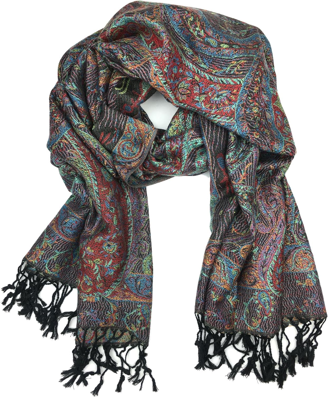Plum Feathers Tapestry Ethnic Paisley Pattern Pashmina Scarf (Black Multi Tapestry) at  Women’s Clothing store