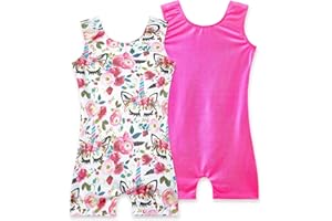 Nokecina 2 Pack Leotard for Girls Gymnastics Sparkly Tumbling Unitards with Shorts Sleeveless One Piece Biketards