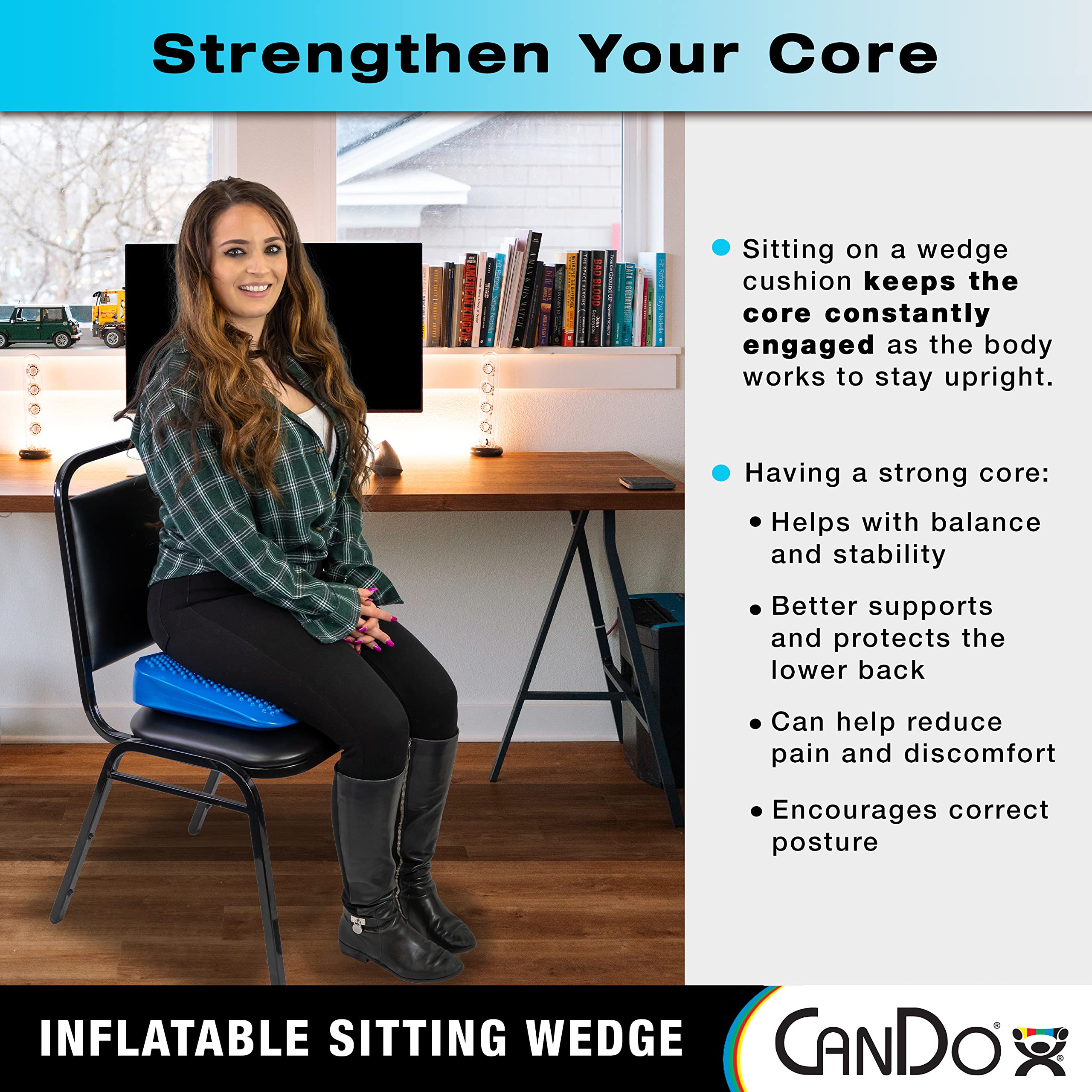 CanDo Sitting Wedge Active Seat Wobble Cushion for Posture, Back Pain, Restlessness, Stress Relief and Anxiety, Child Size, 10