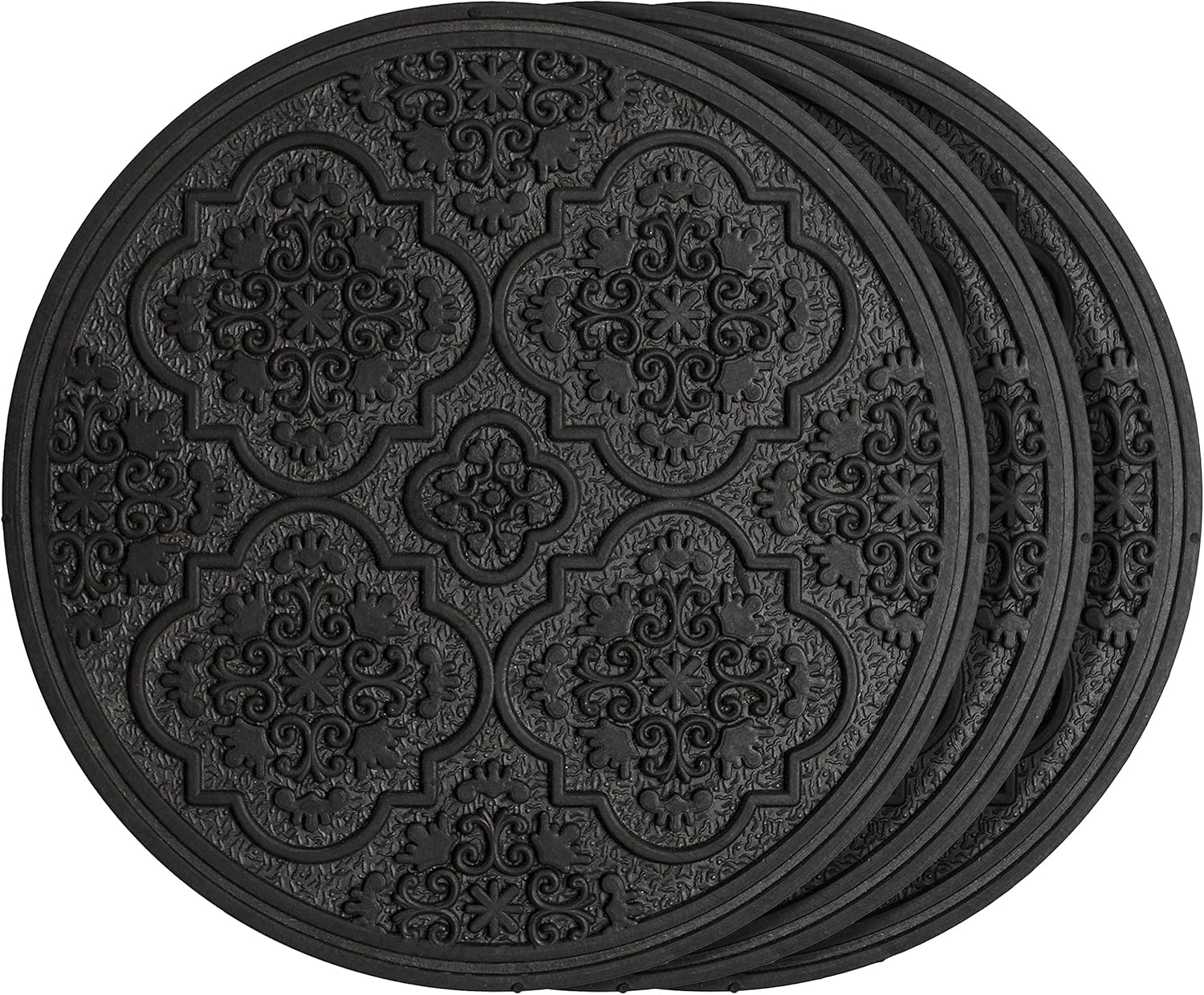Hardscaping Materials - HF by LT Rubber Medallion Garden Stepping Stone, 11-3/4 inches, Black, Set of 3