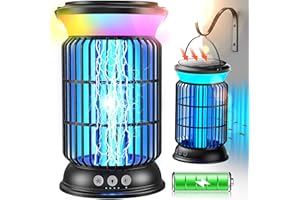 GTERT Solar Bug Zapper Outdoor, 4-in-1 Rechargeable Mosquito Zapper with 6000mAh Battery, Smart Auto ON/Off Fly Zapper, Cordless Waterproof Insect Zapper for Backyard, Camping, Kitchen, Bedroom Black