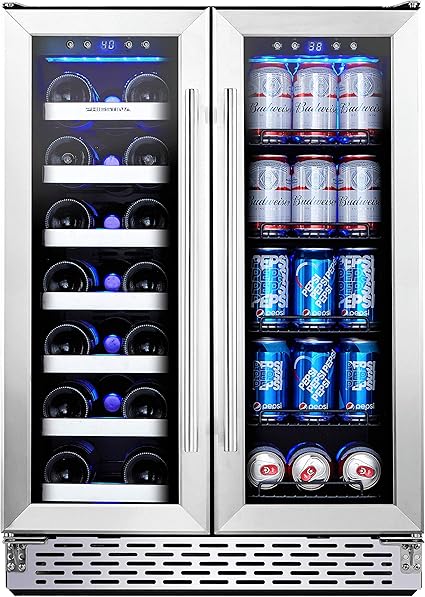 frigorifico de vino y bebidas phiestina refrigerador de cerveza de vino de doble zona integrado de 24 pulgadas refrigerador de bebida de puerta