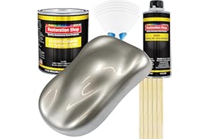 Restoration Shop - Pewter Silver Metallic Acrylic Enamel Auto Paint - Complete Gallon Paint Kit - Professional Single Stage High Gloss Automotive, Car, Truck, Equipment Coating, 8:1 Mix Ratio, 2.8 VOC