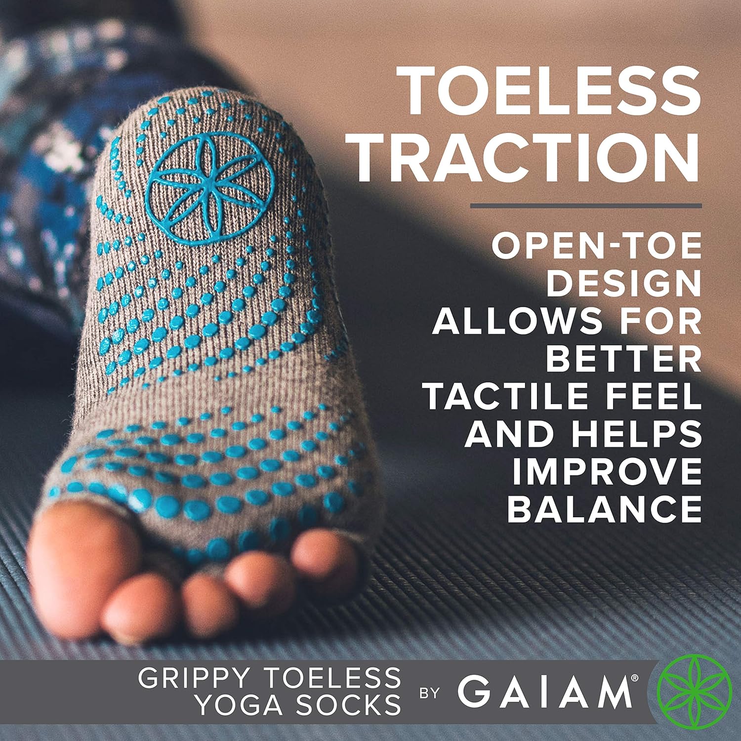 Gaiam Grippy Toeless Yoga Socks, Small/Medium, Granite Storm : Clothing