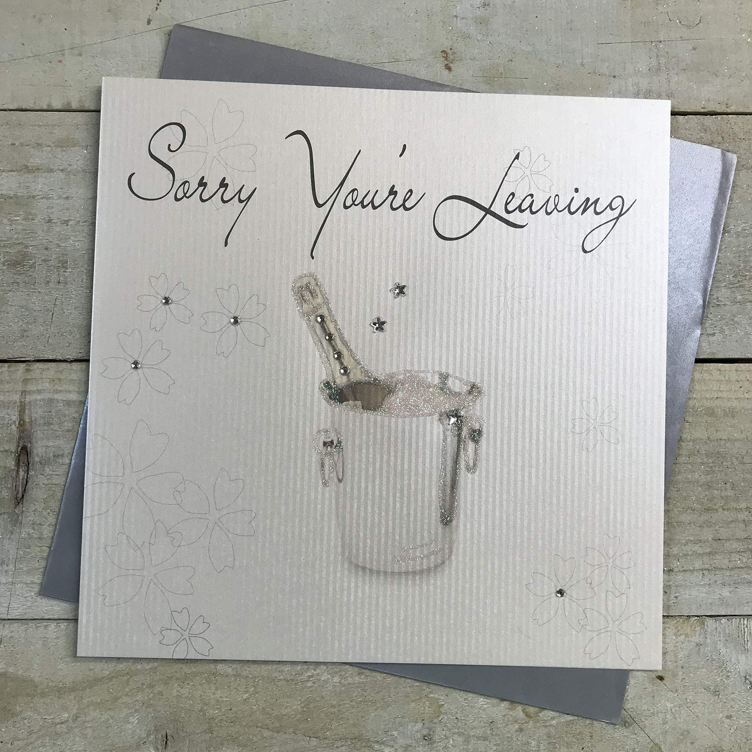 white cotton cards XLWB3 1-Piece Sorry Your Leaving Extra-Large Handmade Leaving Card, Champagne Bucket,22cm x 22cm