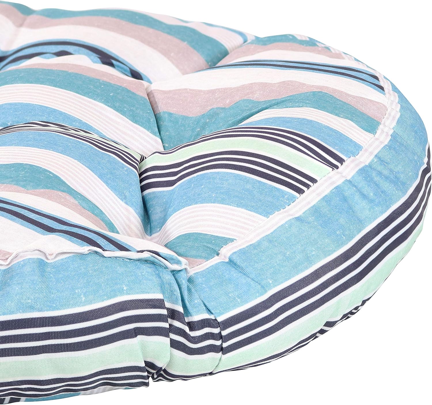 Sunnydaze Tufted Large Round Floor Cushion - Set of 2 - Unique Outdoor/Indoor Chair Cushions or Meditation Cushions - 300D Olefin with Polyester Fill - 22-Inch Diameter - Seaside Stripes: Kitchen & Dining