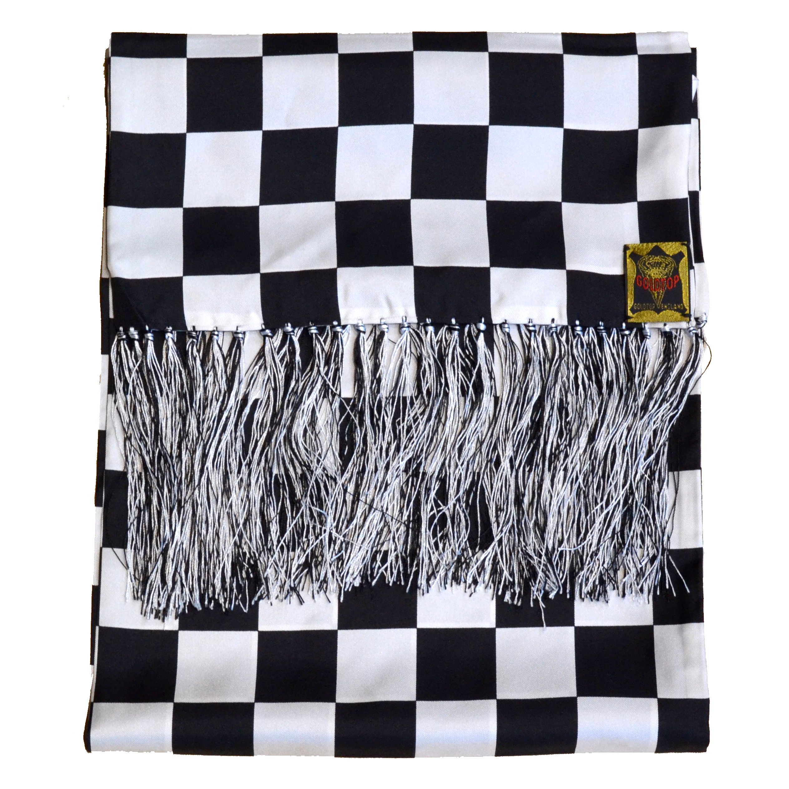Men's Chequered Flag Scarf 100% Silk, Tasseled Dress Race Flag Scarves by Goldtop