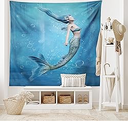 Ambesonne Underwater Tapestry, Mermaid Fishtail