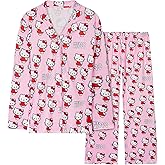 Hello Kitty Pajamas for Women Teens Long PJs Comfy Kawaii Button Down Lounge Set