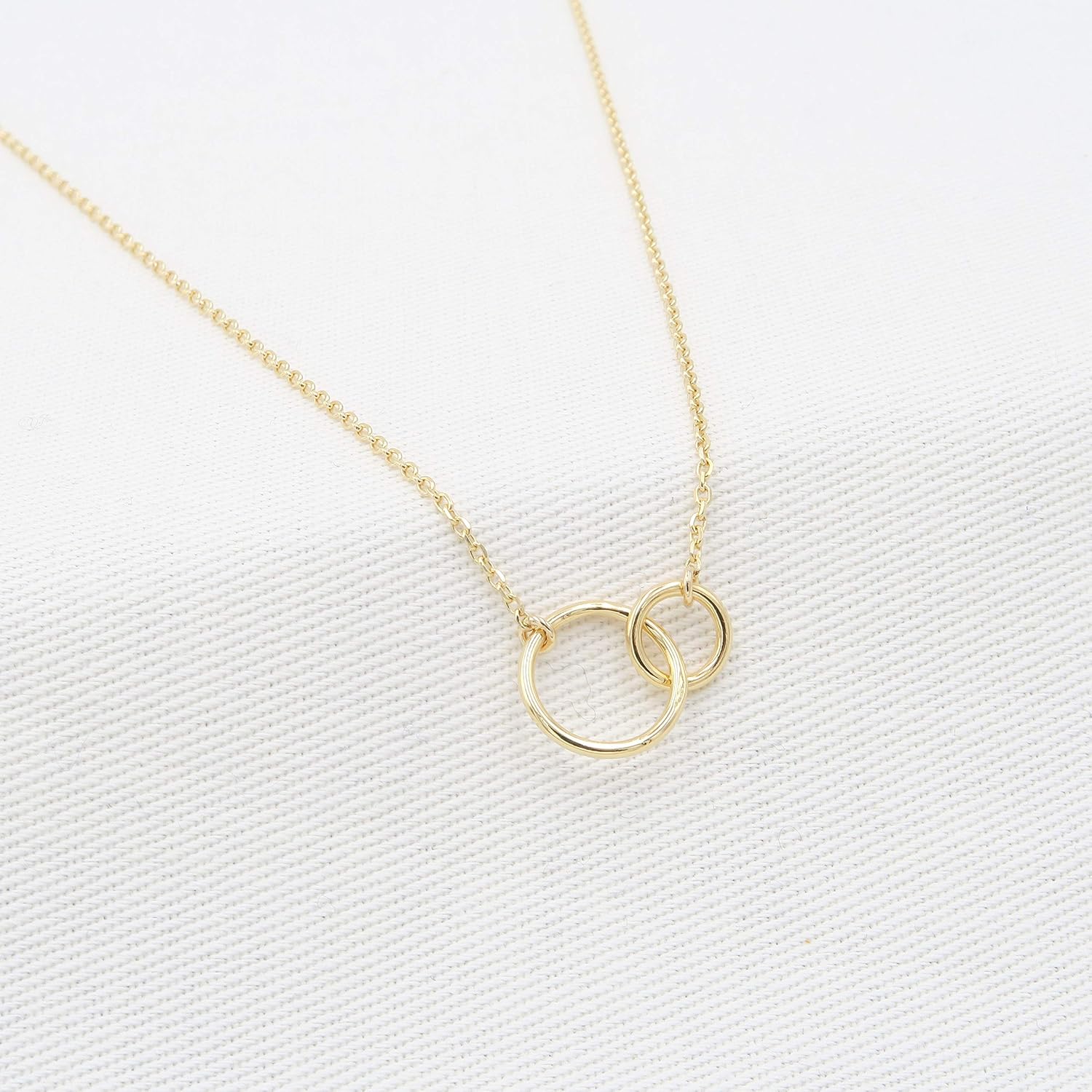 Gold Circle Necklace Rose Gold Filled 14K, Best Friend Necklace, 2 Asymmetrical Circles, Linked 