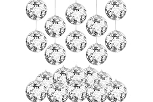 OCTERIC 68 Pieces Mirror Disco Balls Bright Reflective Silver 70s Hanging Mini Ornaments for Holiday Christmas Tree Wedding Party Dance and Music Festivals New Year Eve Cake Decoration (1.2 Inch)