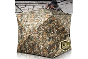 HUNTSEN Hunting Blind 270 Degree See Through Ground Blind - 2-3 & 3-4 Person Pop Up Deer Blind for Hunting with Carrying Bag - 300D Reinforced Portable Durable Blind for Turkey and Deer