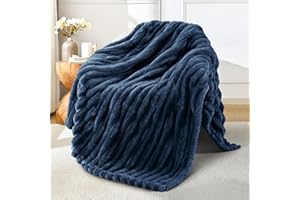 Exclusivo Mezcla Fleece Throw Blanket for Couch, Super Soft Striped Jacquard Bed Blanket, Lightweight Fuzzy Cozy for All Seas